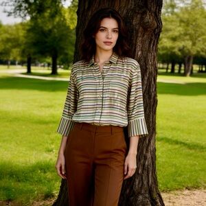 Chico’s Silk Striped Multicolor Button Down Top